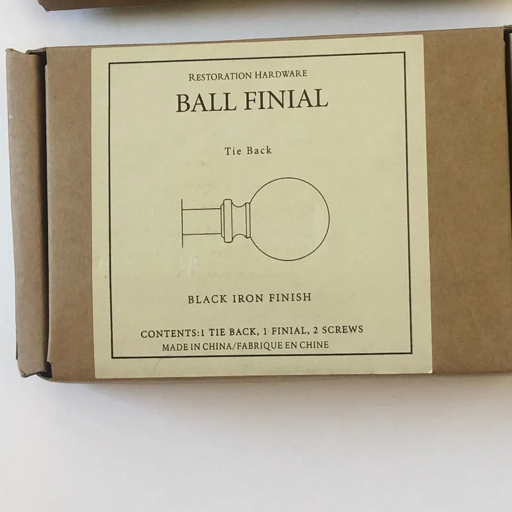 RESTORATION HARDWARE-SET OF 2-BALL FINIAL TIE BACK - BLACK IRON FINISH | NEW